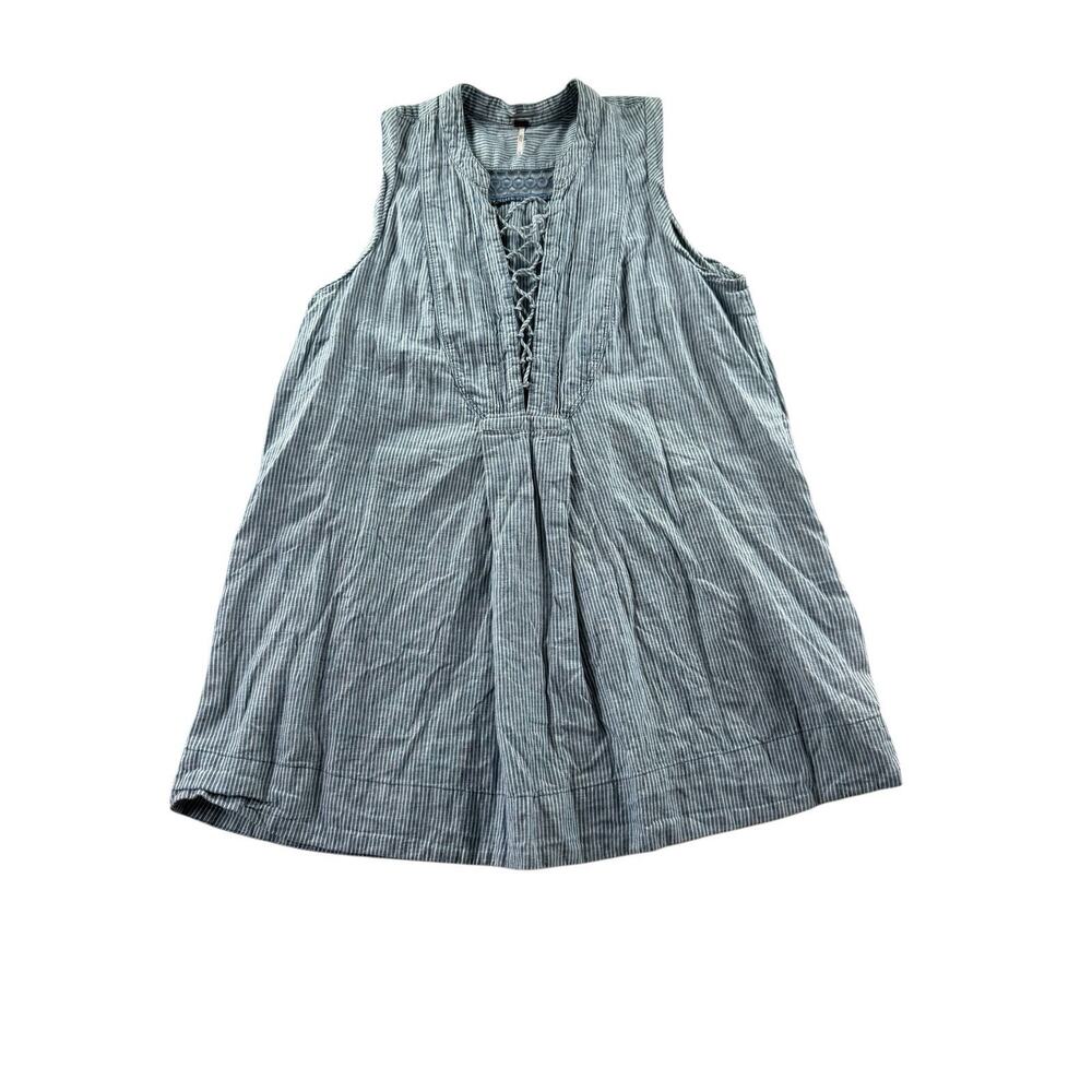 Free People Off Poplin Dress Womens S Chambray Linen Cotton Sleeveless Mini